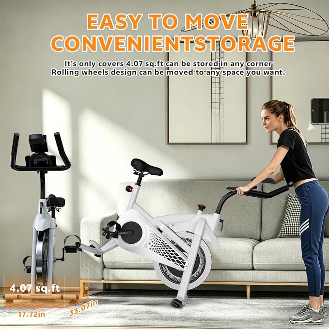 Exercise Bike Stationary Bike Indoor Cycling Bicycle for Home Gym Spinning Bike 300 lbs Weight Capacity Adjustable Seat/Handlebar for Office Cardio Workout