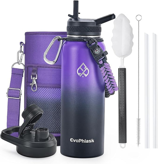 Insulated Water Bottle 40 oz with Carrier Bag, Purple/Black | Stainless Steel, Vacuum Insulated Keep Cold 48 Hrs, Large Metal Water Jug, For Travel, Sport, Gym, Hiking