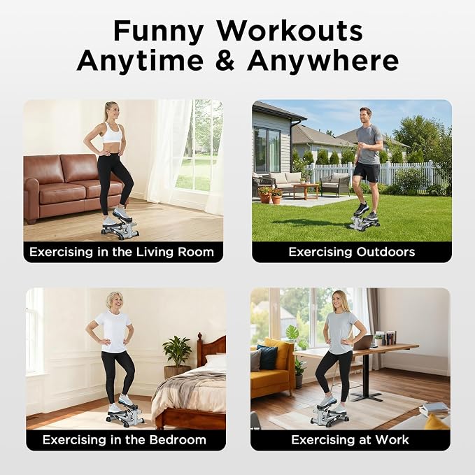 Efitment Mini Stepper for Exercise at Home, Twist Stair Stepper with Resistance Bands, LCD Monitor, Compact Cardio Step Machine for Full Body Workout
