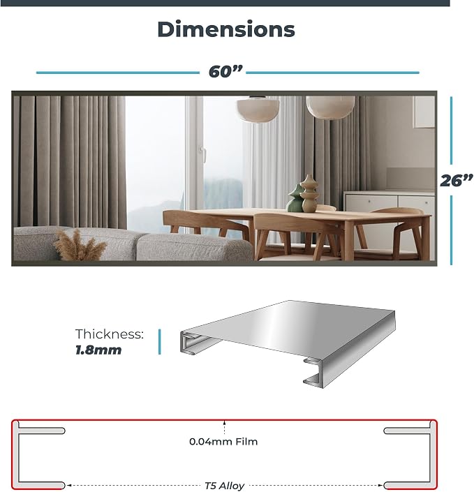 Glassless Large Gym Mirror Shatterproof Unbreakable Wall Mirror for Gym, Dance Studio, Home Workout Room – 0.04mm Nano Film – Gold 26" x 60"
