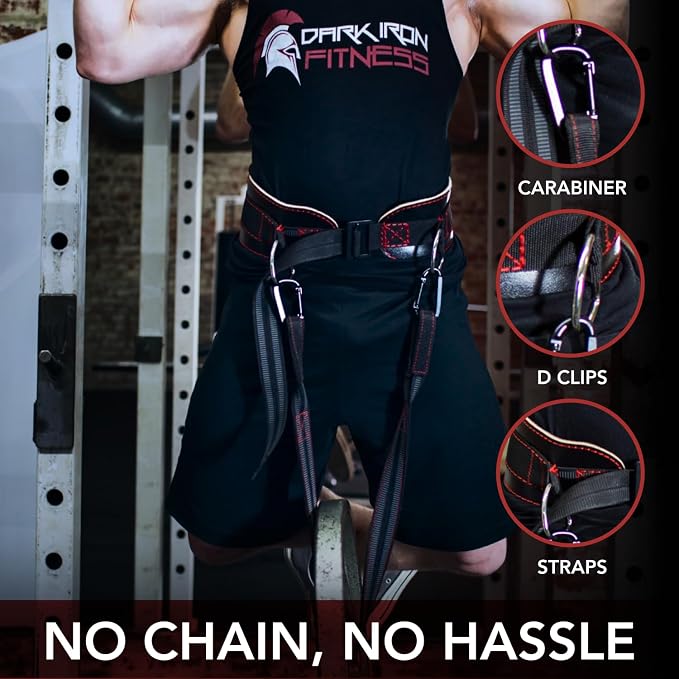 Dark Iron Fitness Dip Belt – Padded Leather Weight Lifting Belts w/ 40 Inch Strap for Squats & Pull Ups - Men & Women Weightlifting up to 270lbs