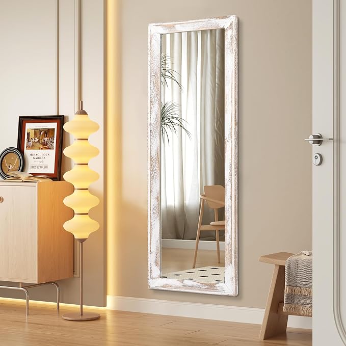 AAZZKANG Wall Mirror Full Length Rustic Wood Framed Large 47"x16" | Rectangular Full Body Mirrors Decorative for Bedroom Living Room Bathroom Entryway White