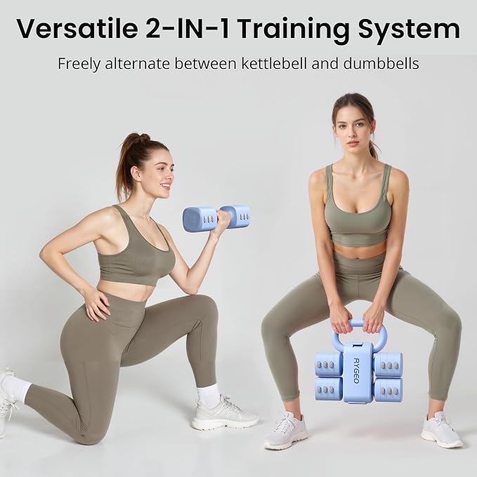 2-in-1 Adjustable Dumbbell Set for Women - 4 Levels (2.2lbs to 12.1lbs) - Home Gym Weights for Women at Home - Fitness Dumbbells