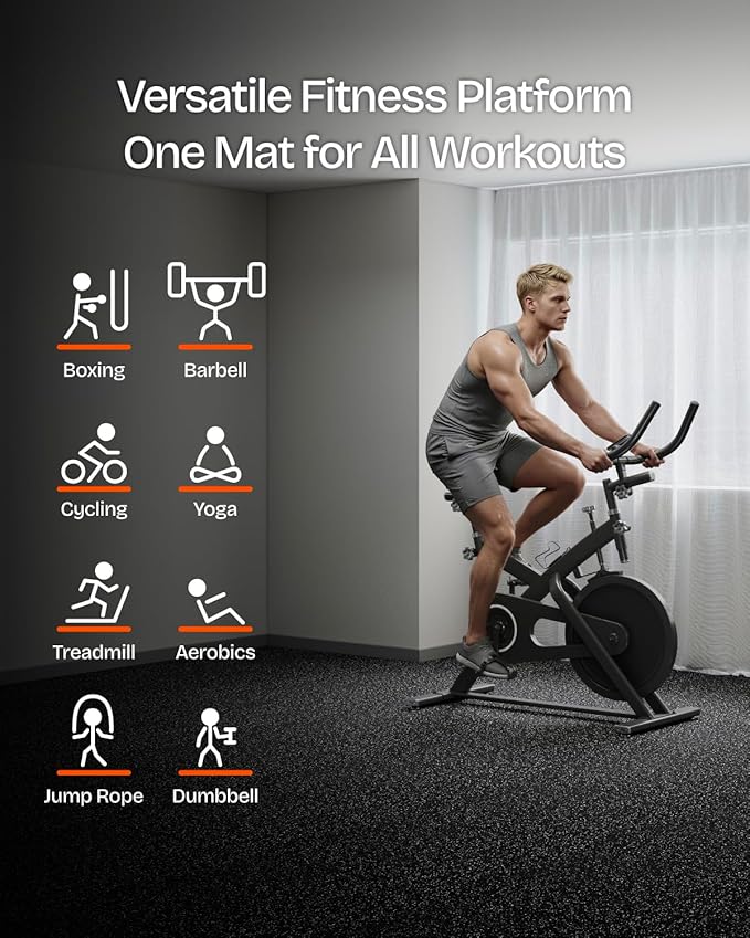 0.6" Thick 96 Sq Ft Rubber Top Gym Flooring Mats for Home Gym | Dual-layer Rubber & HD EVA, NO Warping, 24 Tiles, Supports Heavy Weight, Noise Reduction, Ideal For Crossfit & Dumbbells