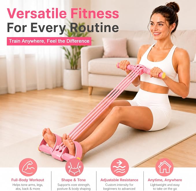 Adjustable 6-Tube Pedal Resistance Band with Handle, Detachable Natural Rubber Foot Pedal Resistance Band for Full Body Home Workout, Abdomen Waist Arm Leg Training and Fitness Gift