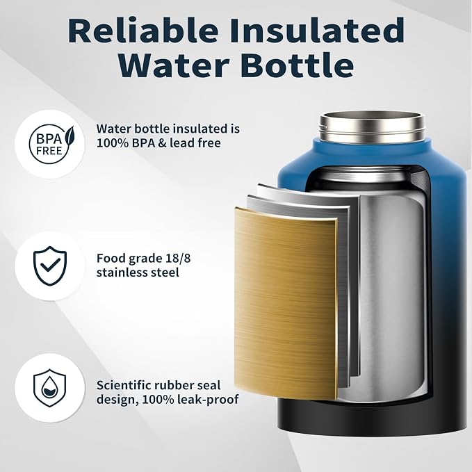 WATERSY Half Gallon Water Bottle Insulated(Cold for 48 Hrs),BPA Free&Leak Proof,64oz Stainless Steel Water Jug/Flask,Big thermo,Large Water Bottle with Handle for Gym,Hiking,Camping,Gradient Blue