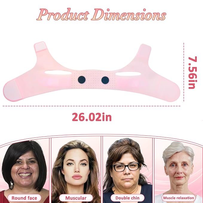 Silicone V-Line Lifting Mask, Chin Strap for Sleeping, Reusable Face Lift for Jawline Tightening, Double Chin Reduction, 23-27 Inches, Pink