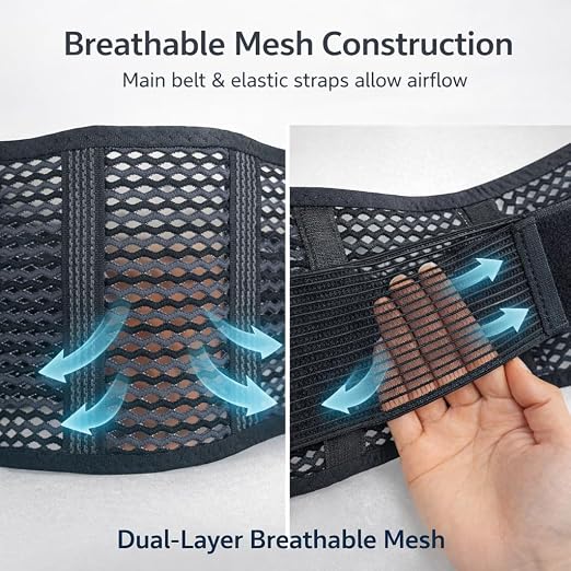 Breathable Back Brace for Lower Back Pain Relief – Lightweight 3D Air-Mesh Lumbar Support Belt with Dual-Adjust Pulley System – Ventilated Low-Profile Design for Sciatica, Herniated Disc, Driving & All-Day Wear
