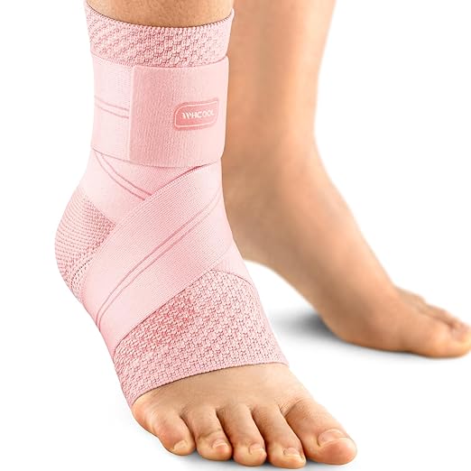 Flat Knitting Ankle Brace for Women&Men, 7-Zone Dynamic Compression Sleeve w/Flex Strap,Foot Support for Sports, Sprained Ankle, Achilles Tendonitis, Plantar Fasciitis Relief(Pack of1) L,Pink