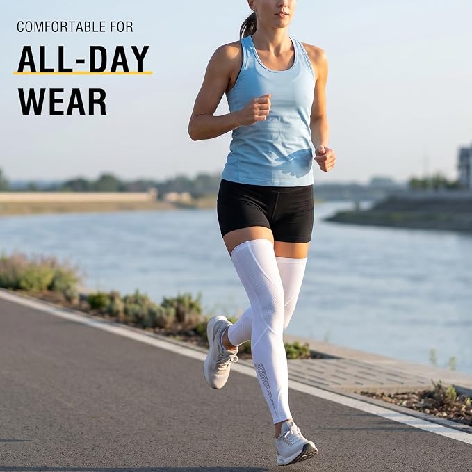 Full Leg Compression Sleeve for Men Women 2 Pack Leg Sleeves | Long Knee Sleeve Calf, Legs Support, Ultra-thin Breathable,UV Sun Protection,Quick-dry for Running Basketball Athletic