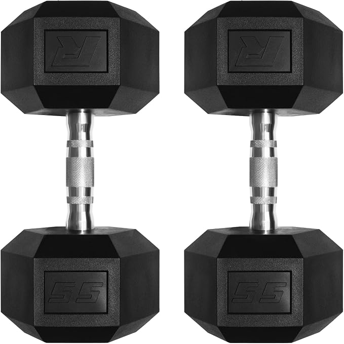RitFit 5-650 LBS PVC Hex Dumbbell Sets with Optional Rack for Home Gym | PVC Coated Anti-Roll Hex Design, Chrome Handle with Ergonomic Grip, Full Body Strength Training with Optional Rack