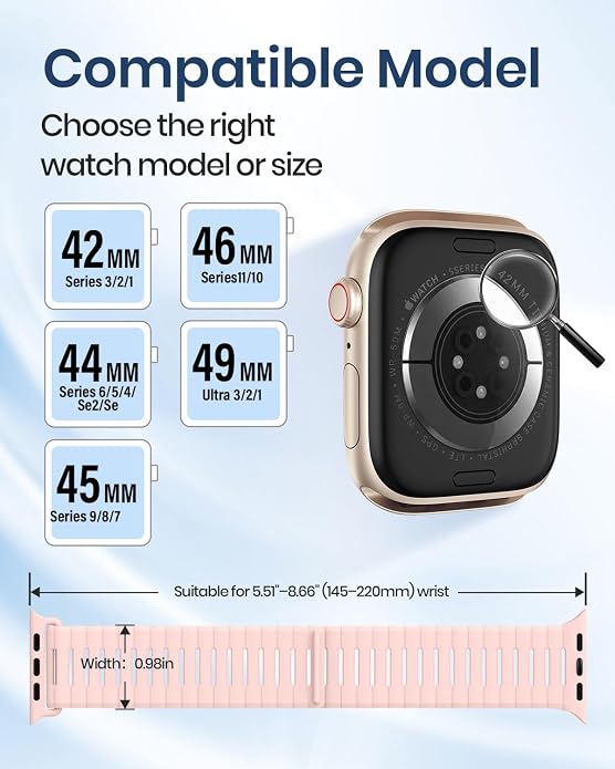 Magnetic Sport Bands Compatible with Apple Watch Bands for Men Women | Silicone Wristband 49mm 46mm 45mm 40mm 44mm 38mm 41mm 42mm, Replacement for iWatch Ultra Series 11 10 9 8 7 6 5 4 3 2 1 SE
