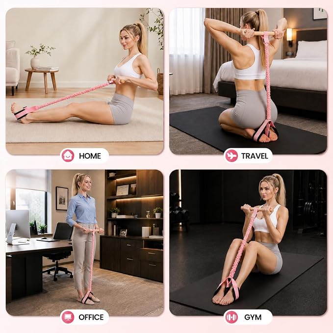 Foot Pedal Resistance Band with Wooden Handles | Sit-Up Exercise Pull Rope for Abs, Arms & Legs, Portable Home Workout Equipment with Soft Foot Loops