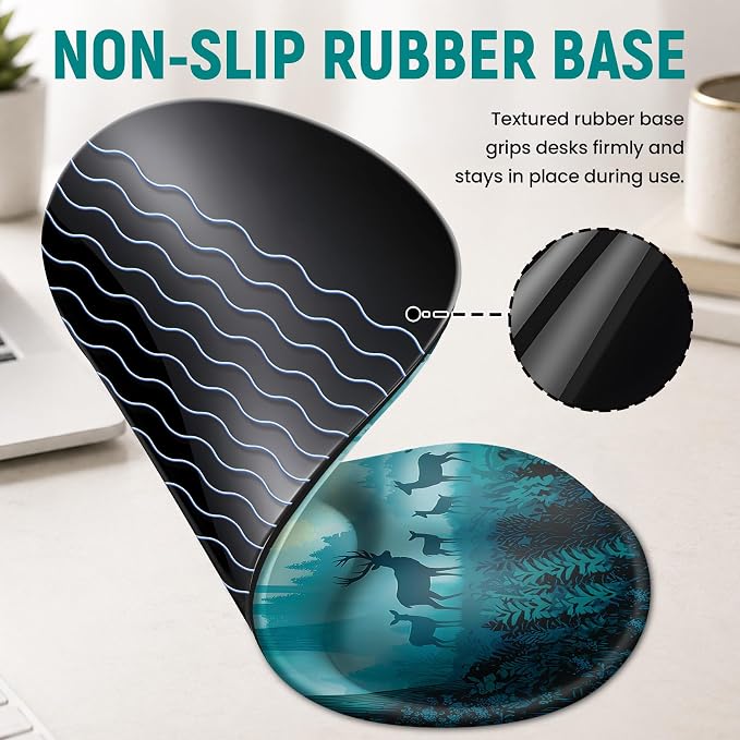 Ergonomic Mouse Pad with Wrist Rest, Gel Wrist Support, Deer Forest | 10.2 x 7.6 in Mouse Pad with Smooth Fabric Surface and Non-Slip Rubber Base for Office, Home, Study, and Gaming
