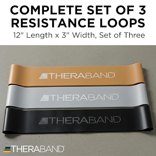 THERABAND Resistance Band Loop Set of 3, Exercise, 12", Black/Silver/Gold | Elastic resistance band for exercise, strength training, stretching and physical therapy - ideal for home workouts