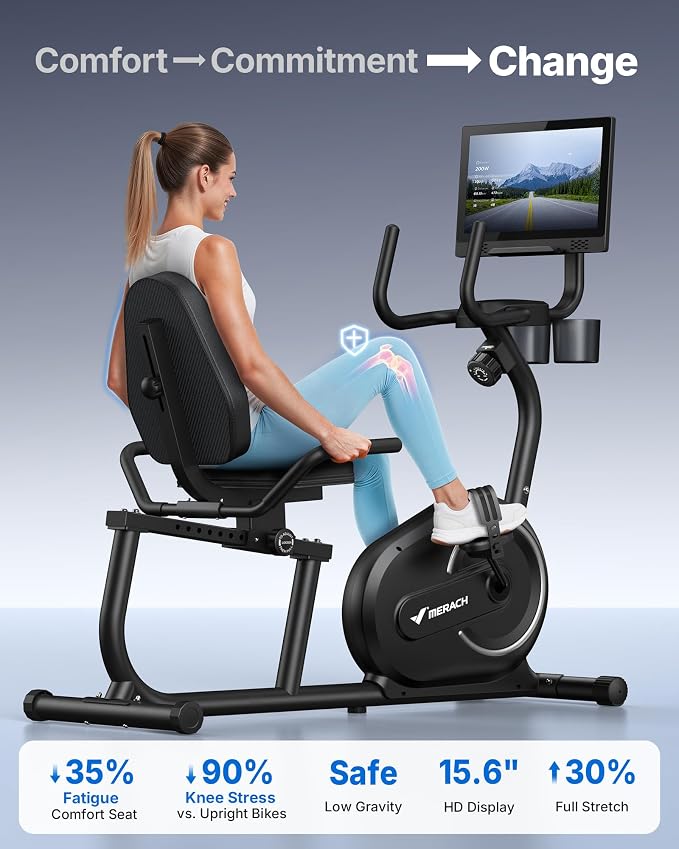 MERACH Recumbent Exercise Bikes for Home with Smart Bluetooth Equipment App | LCD, Heart Rate Handle Stationary Bikes for Home, Magnetic Recumbent Exercise Bike for Seniors Gym S08/S23