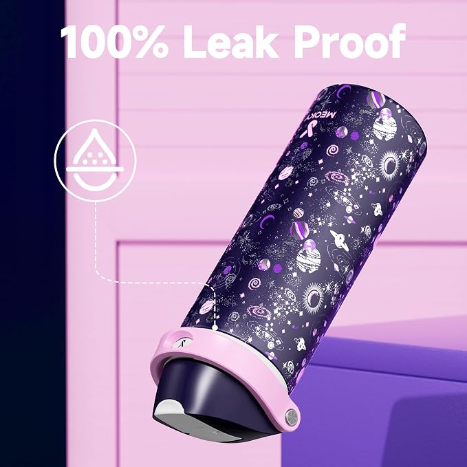 24 oz Insulated Water Bottle for Women: Meoky Stainless Steel Water Bottle with 2-in-1 Straw and Spout Lid - Leak Proof, Cold for 24 Hours, Fits in Car Cup Holder, BPA-Free for Sports Travel, Cosmic