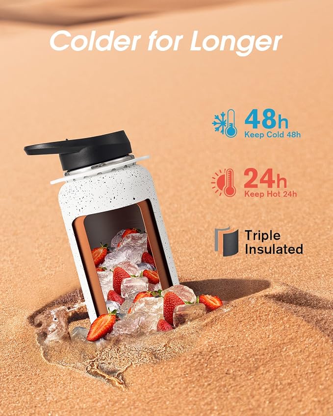 Coolflask 32 oz Water Bottle Insulated Stainless Steel with Strap | Metal Water Flask with Straw & Spout Lids, Triple-Wall, Cold 48+h, Dishwasher Safe, Leakproof, BPA-Free, for Gym & Hiking