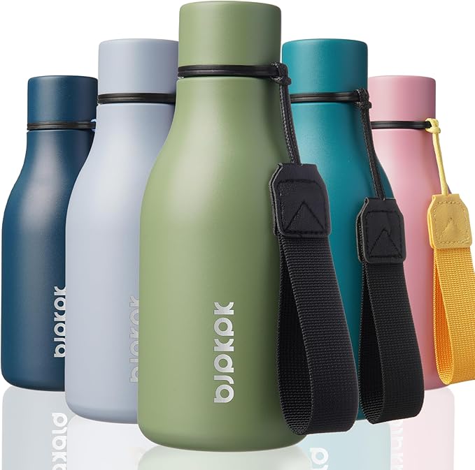 BJPKPK 12oz Insulated Water Bottle, Stainless Steel Bottle with Carry Strap | Keep Cold & Hot Vacuum Insulation, Leak-Proof BPA-Free Design, Slim Bottle Fits Most Cup Holders for Gym, Office & Travel