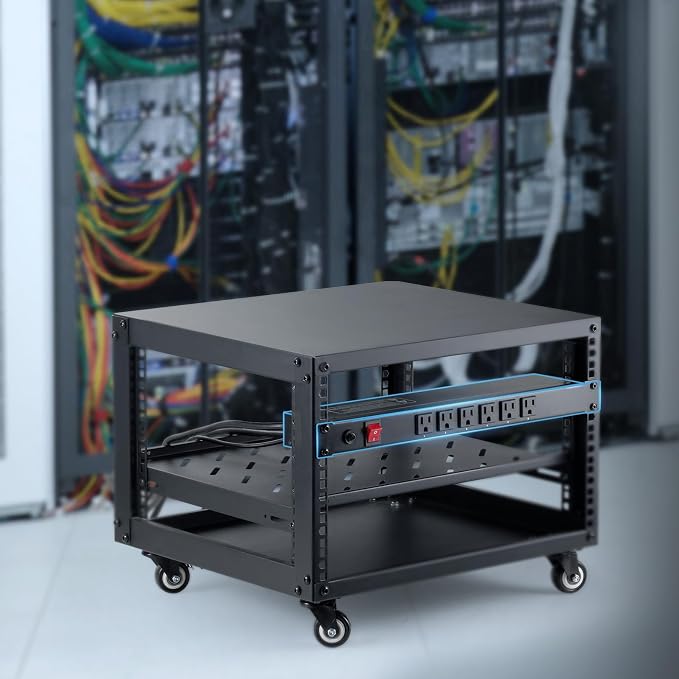 VEVOR 12 Outlet Horizontal 1U Rack Mount PDU Power Strip for Network Server Racks, Surge Protection & Overload Protection, 110-125V/15A, with 6ft 14AWG Power Cord