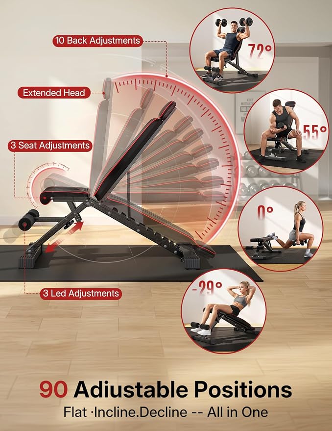 Multi-Function All in 1 Weight Bench Set - Multi-Positions Heavy Duty Weight Lifting Sit Up Bench Workout Benchs Folding Bench Press for Home Gym