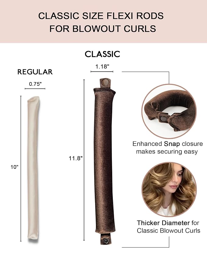 Classic Heatless Curls Overnight Rods - Upgraded Directional Grip Velvet Heatless Hair Curler to Sleep in No Heat Heatless Curling Flexi Rods Foam Hair Rollers for Blowout Look Medium & Long Hair