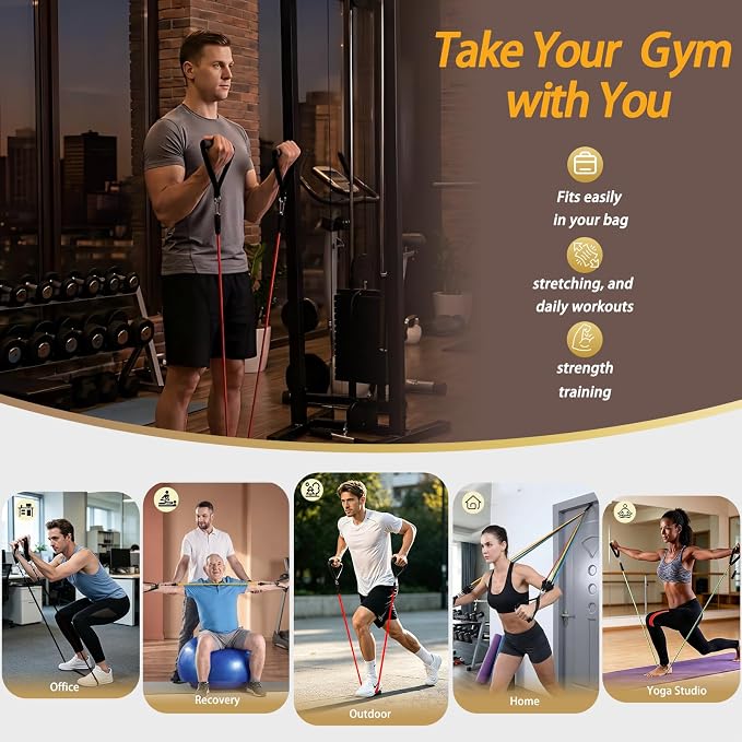 Resistance Bands with Handles, Exercise Bands for Men & Women | 10-50 lbs Resistance Training Set Stackable to 150 for Home Gym,Therapy & Fitness,Include Door Anchor, Ankle Straps ,CarryBag