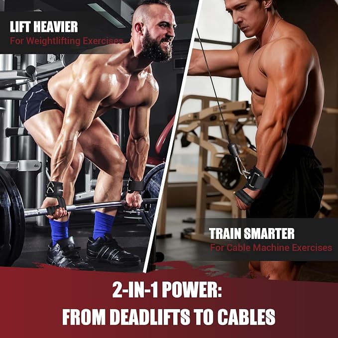 Weight Lifting Straps with Rings, 2 in 1 for Weightlifting & Cable Machine | Wrist Straps with Double Triangle Rings and Non-slip Latex Thread, Lifting Cuffs for Home Gym Workout