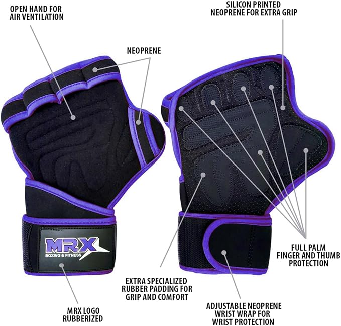 MRX BOXING & FITNESS Workout Gloves for Men and Women Ventilated Weight Lifting Gloves with Wrist Wraps Sticky Palm Protection with Extra Grip Gym Gloves for Exercise Pull Ups, Cross Training