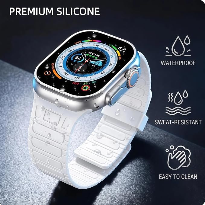 Magnetic Band Compatible with Apple Watch Ultra 3/2/1 Band for Men 49mm 46mm 45mm 44mm 42mm, Silicone Sport Waterproof Loop Strap Magnet Link for iWatch Series SE 11 10 9 8 7 6 5 4 3 2 1(White)