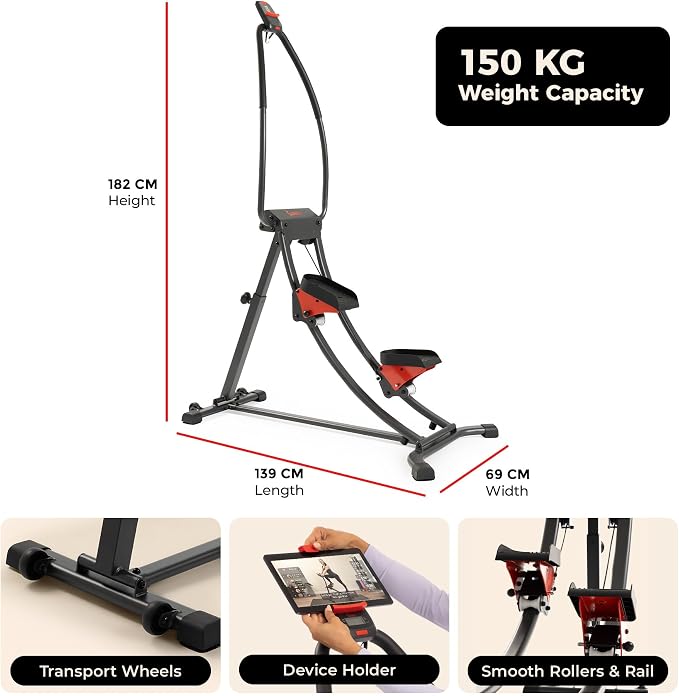 Sunny Health & Fitness Stair Stepper for Home | SunnyFit App Connection, Long Stride Length, Home Gym Exercise, Compact Foldable, Leg and Glute Training