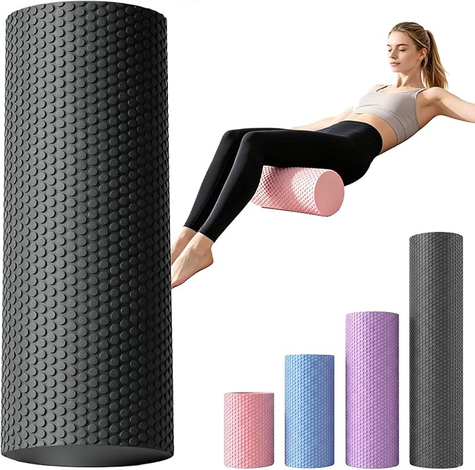 EVA Soft Dot Foam Roller for Exercise, Soft Density Foam Roller for Beginners, Textured Deep Tissue Massager for Yoga, Pilates, Back Muscle Massage & Balance Training，1Pc-M-Black