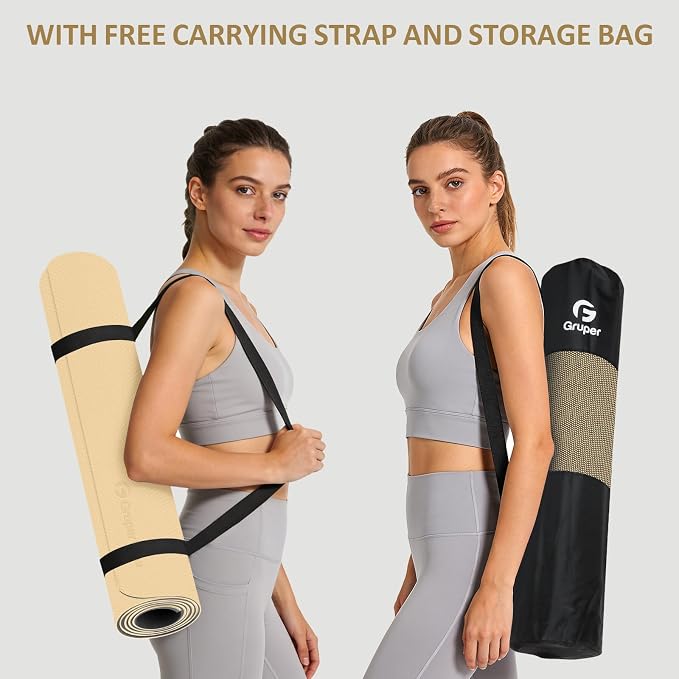 Gruper Yoga Mat Non Slip, 72"L x 24"W x 0.24"/0.32"TH, Anti-Tear Exercise Mat with Carrying Strap and Bag, Pro TPE Yoga Mats for Women, Workout Mats for Home, Pilates and Floor Exercises