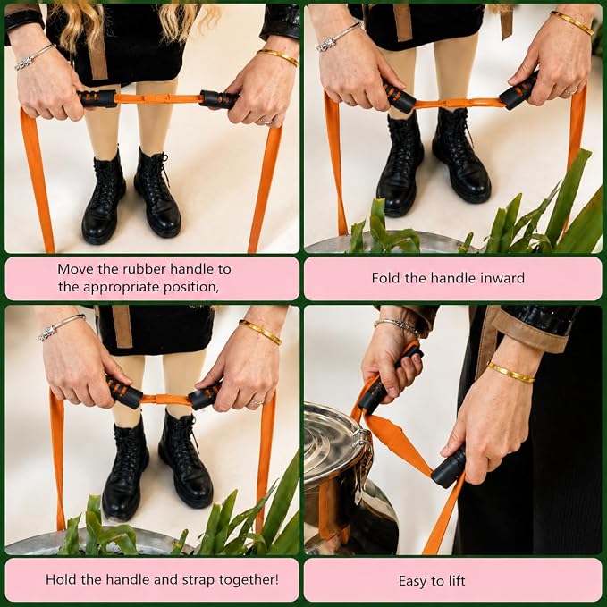 Garden Flower Pots Pot Moving Strap,with Handle,Landscaping Lifting Straps, Move Heavy Flower Pots, Planters, Trees, Rocks,Pot Tool,Up to 200 lbs,Gray Orange,Middle and Small
