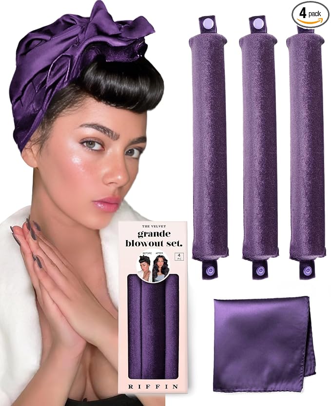 Grande Heatless Curls Overnight Rods - Upgraded Directional Grip Velvet - No Heat Hair Curlers to Sleep, Jumbo Large Hair Rollers Flexible Curling Rods Set for Long Thicker Coarser Hair Blowout Look