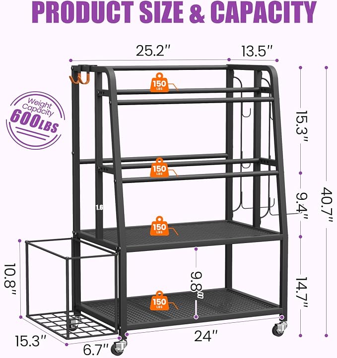 VOPEAK 3-Tier Dumbbell Rack Stand with Wheels, Home Gym Yoga Mat Storage | Stores dumbbells, kettlebells & yoga mats. Lockable wheels for mobility. Sturdy steel frame, easy 15-min assembly