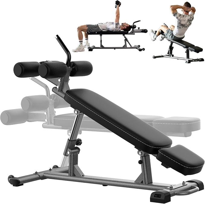 Finer Form Sit Up Bench with Reverse Crunch Handle for Ab Bench Exercises - Abdominal Exercise Equipment with 3 Adjustable Height Settings