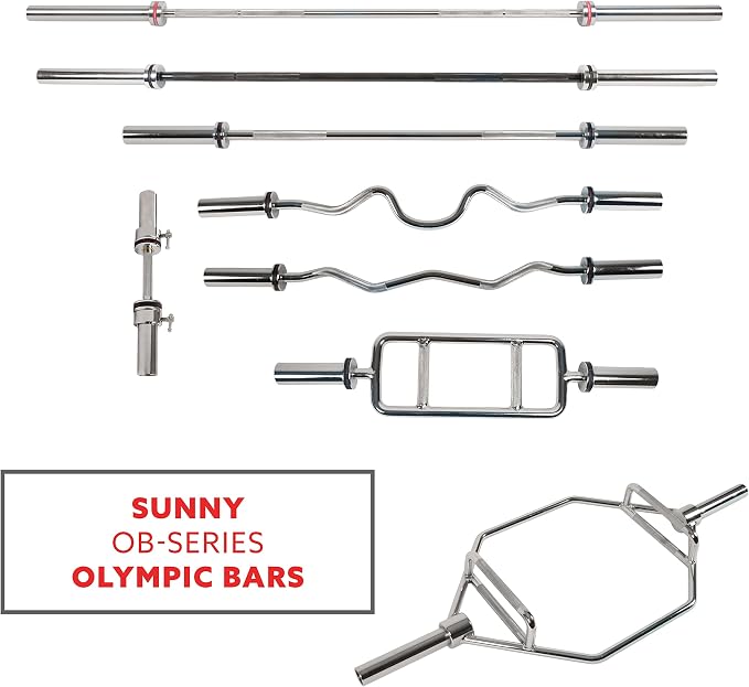 Sunny Health & Fitness Olympic Hex Trap Bar for Deadlifts, Home Gym Barbell | Fits 2" Olympic Plates, Diamond Knurled Grips, Deadlift Squat Shrug Farm Walk, Targets Legs Glutes Back Core & Grip