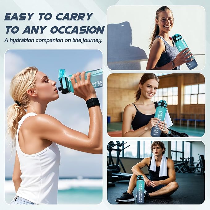 Water Bottle 32 oz Motivational Time Marker Tritan Bottle | BPA-free Tritan water bottle with time marker leakproof Lightweight portable Easy Clean Brush for Gym, Travel, School, Office