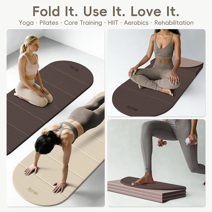 Foldable Yoga Mat 10mm Thick TPE, Double-Sided Textured Non-Slip Dual-Color Mat, 7-Fold Portable for Yoga, Pilates, Floor Workouts, Home Gym & Travel, 75"x26"