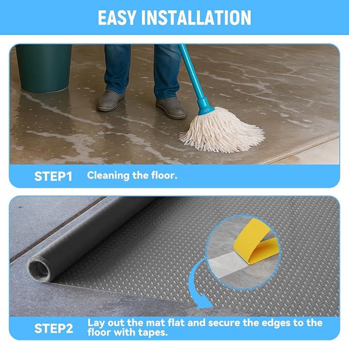 4x25 FT Garage Floor Mat, 2.8mm Thickened Diamond Plate | PVC Flooring Roll for Under Car/Golf Cart/Motorcycle, Garage Mat for Warehouse/Basement/Gyms/Trailer, Tapes Included, Gray