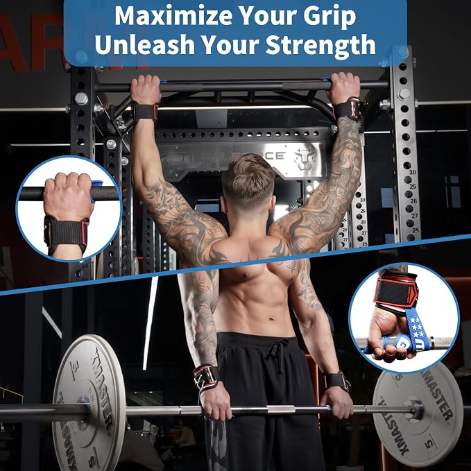 Drip Glue Non-Slip Wrist Straps for Weightlifting, 2-in-1 Lifting Straps with D Rings for Cable Machine Workout, 10mm Neoprene Padded Wrist Wraps for Weight Lifting Deadlift
