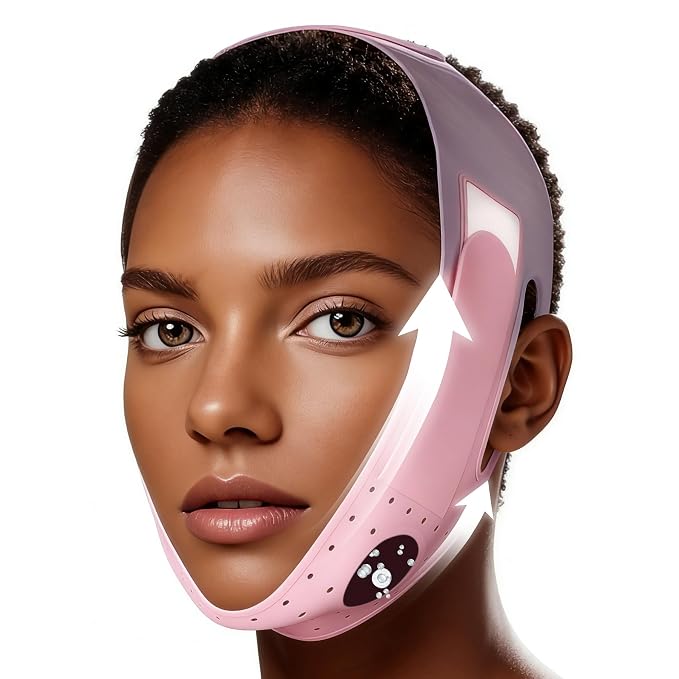 Silicone V-Line Lifting Mask, Chin Strap for Sleeping, Reusable Face Lift for Jawline Tightening, Double Chin Reduction, 23-27 Inches, Pink