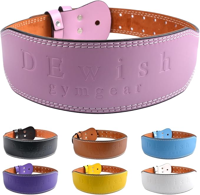 Leather Gym Fitness Belt, 4" & 6" Padded Lumbar Back Support, 10 Adjustable Holes for Weightlifting Powerlifting Bodybuilding Deadlift Squat Workout Strength Training