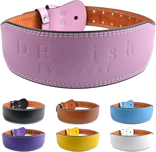 Leather Gym Fitness Belt, 4" & 6" Padded Lumbar Back Support, 10 Adjustable Holes for Weightlifting Powerlifting Bodybuilding Deadlift Squat Workout Strength Training