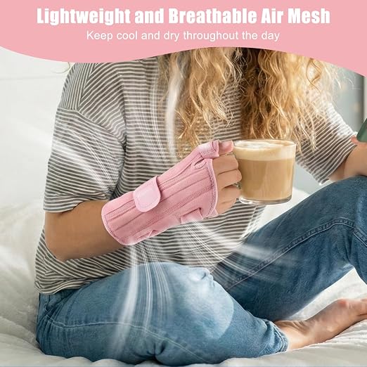 Carpal Tunnel Wrist Brace with Thumb Support, Thumb Brace Spica Splint for De Quervains Tenosynovitis, Tendonitis, Trigger Thumb Splint Wrist Support for Men Women - Left Hand,Pink,L/XL