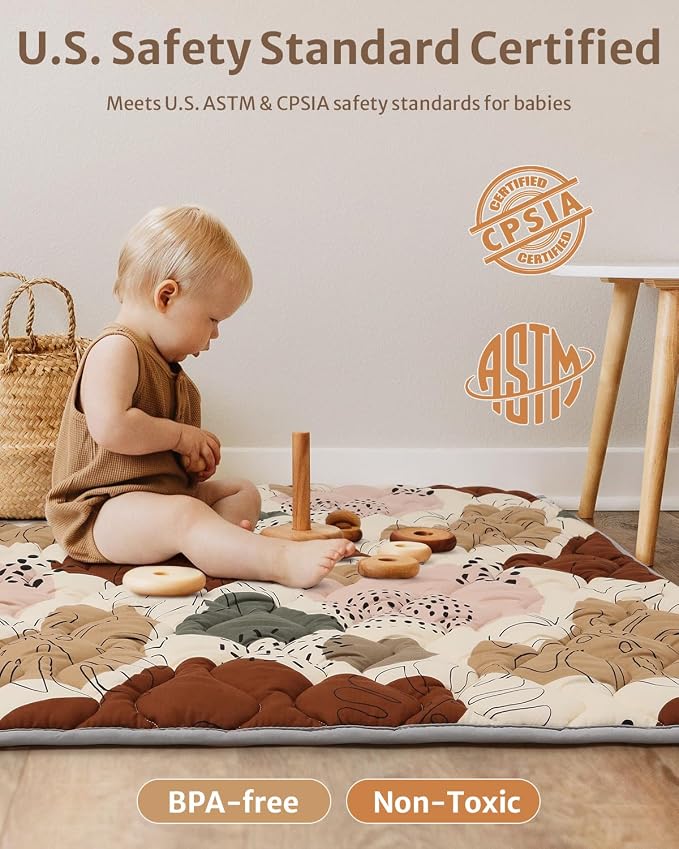 Blissful Diary Portable Baby Play Mats for Floor, Thicker Cushioned Foldable Baby Crawling Mat for Indoor Outdoor, Non-Slip & Washable Kids Playmat for Tummy Time Activity, Boho 43" X 43"