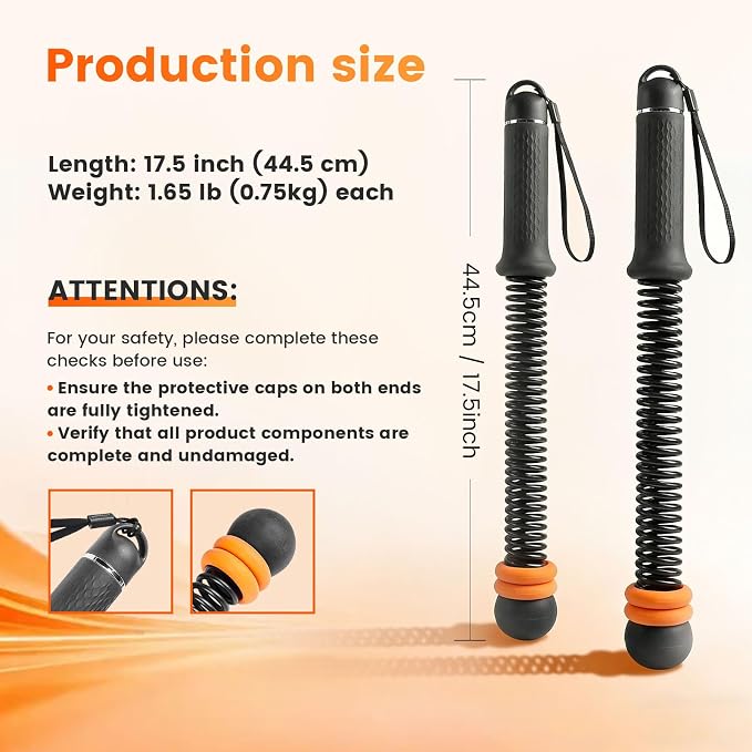 Weighted Ropeless Battle Ropes, Cordless Trainer for Home Gym Workouts | Quiet steel springs, adjustable weight rings and non-slip grips for portable HIIT, cardio and strength training