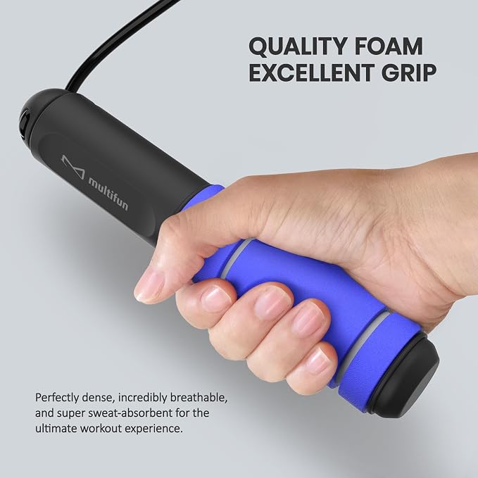 multifun Digital Jump Rope with Smart Counter & Timer - Adjustable Speed Skipping Rope for Fitness, Weight Loss, Boxing, MMA - Tangle-Free Ball Bearings & Anti-Slip Handles for Men, Women, Kids.(Check 2026 New Evolution for 3s Rope Swap)