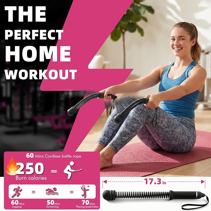 Chillchard Battle Ropes for Home Gym, Weighted Ropeless Battle Ropes | Cordless Battle Ropes with Adjustable Resistance Springs, Portable Home Workout Equipment for HIIT Cardio & Strength Training